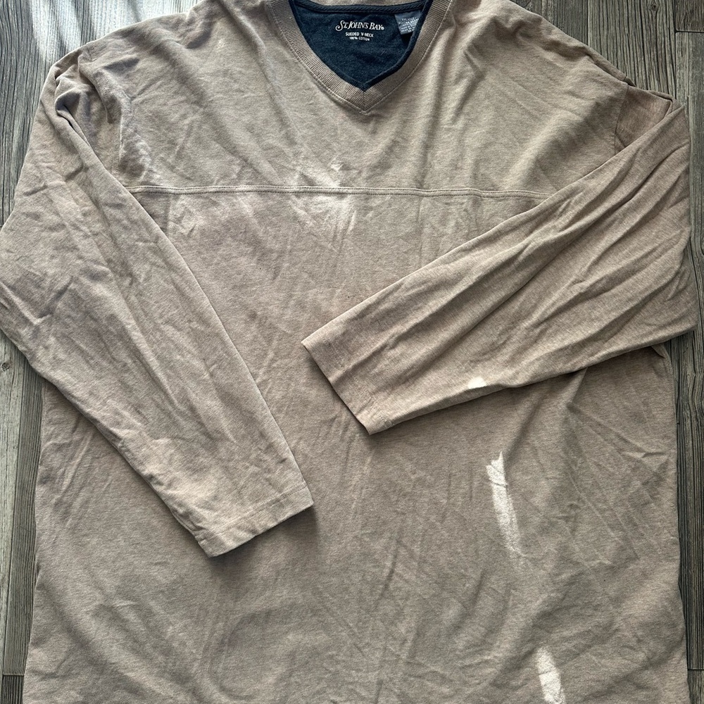St. John's Bay Sueded V-Neck Shirt in Tan and Gray
